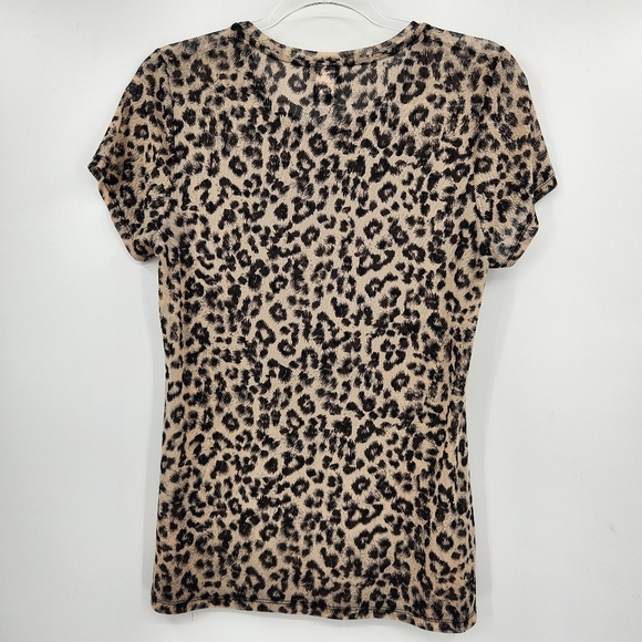 Torrid 0 Mesh Semi Sheer Top Womens Size 12 Leopard Print Tan Black Short Sleeve - Picture 7 of 7
